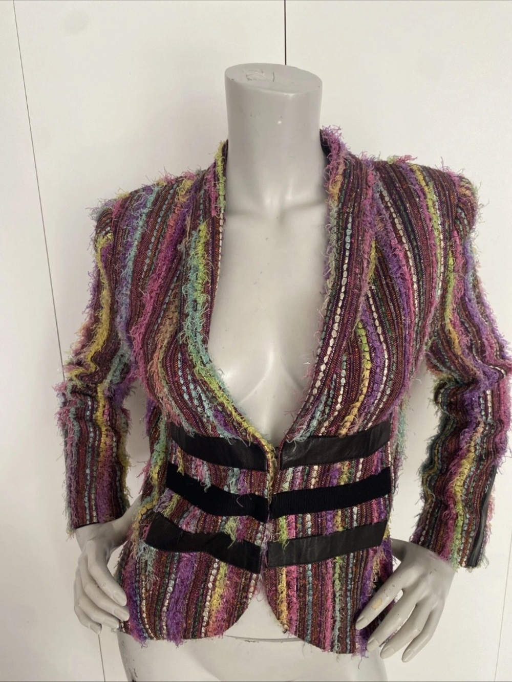 Kelly Wearstler Wearable Art Blazer Lambskin Accent Boucle Jacket Size 4